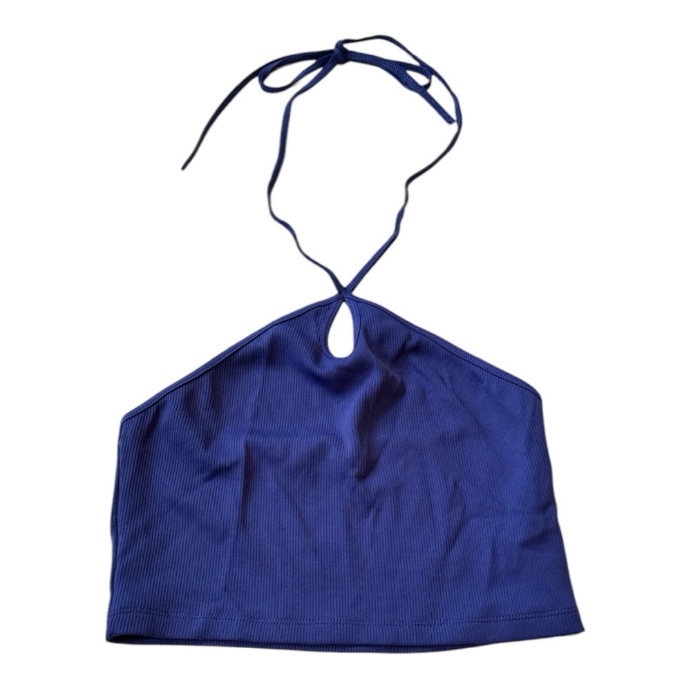 Zara Ribbed Cropped Halter Top Blue Purple Size Medium